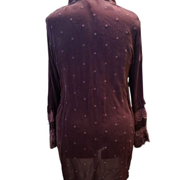 Johnny Was Marron/Burgundy Lace Embroidered Bohemian Top Sz XXL - Picture 5 of 11